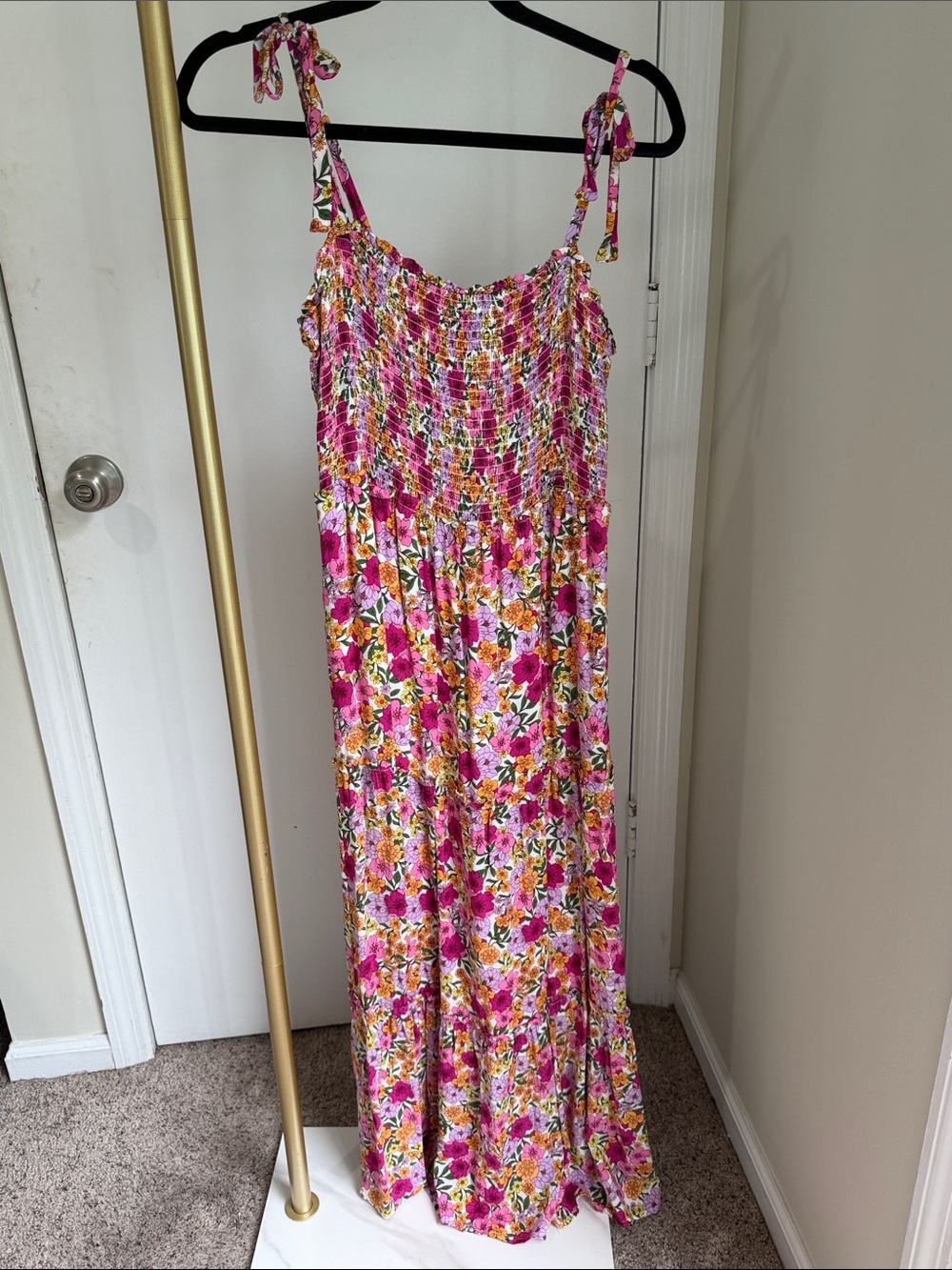 Draper James RSVP Floral Tie-Shoulder Maxi Dress in Pink + Yellow